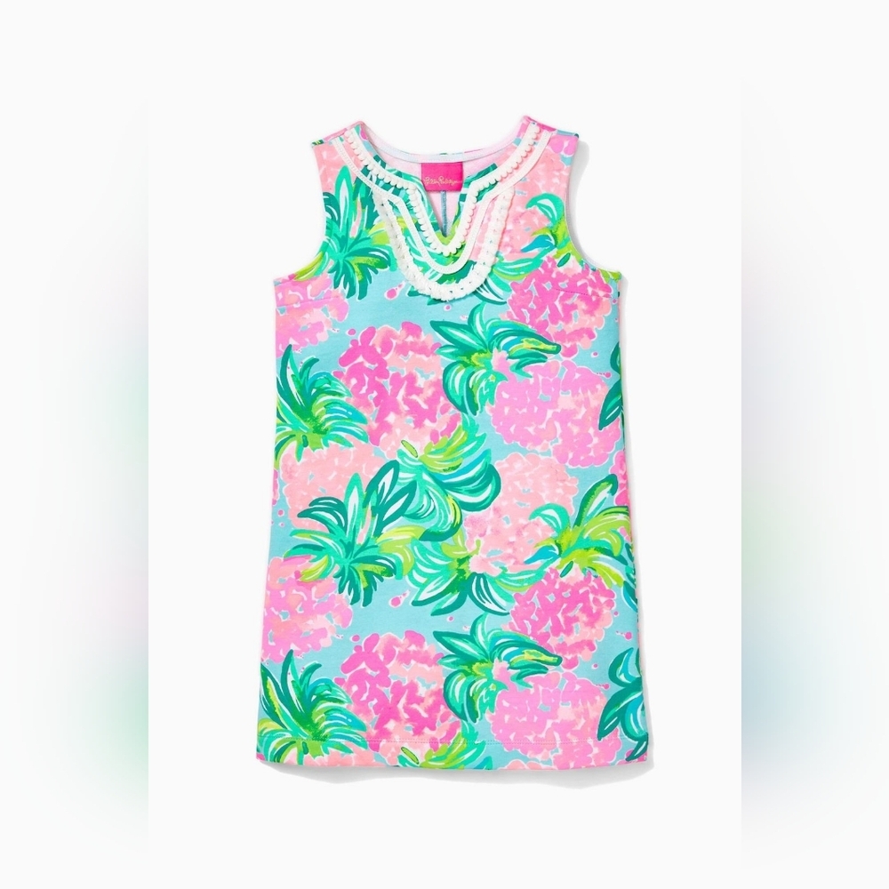 Lilly Pulitzer Girls Mini Harper Dress Blue Ibiza Pineapple Print Sz L 8-10